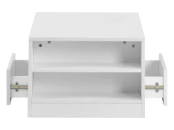 Mesa de centro moderna com 2 gavetas e prateleiras, LED, lacada a branco