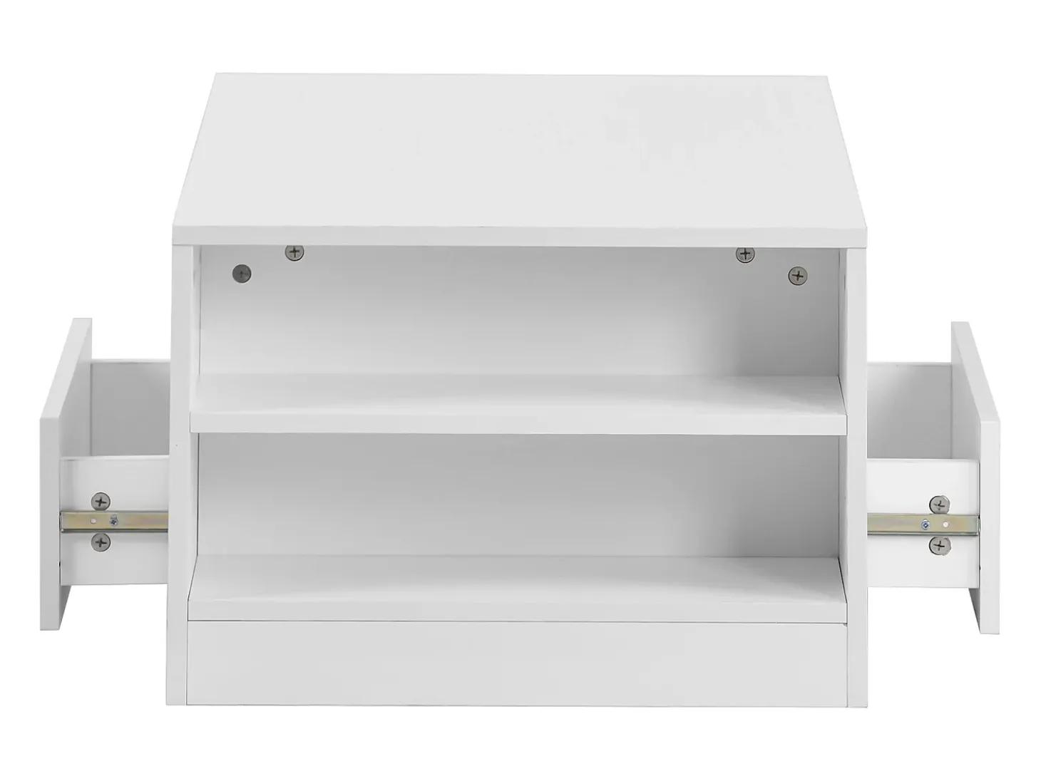 Mesa de centro moderna com 2 gavetas e prateleiras, LED, lacada a branco