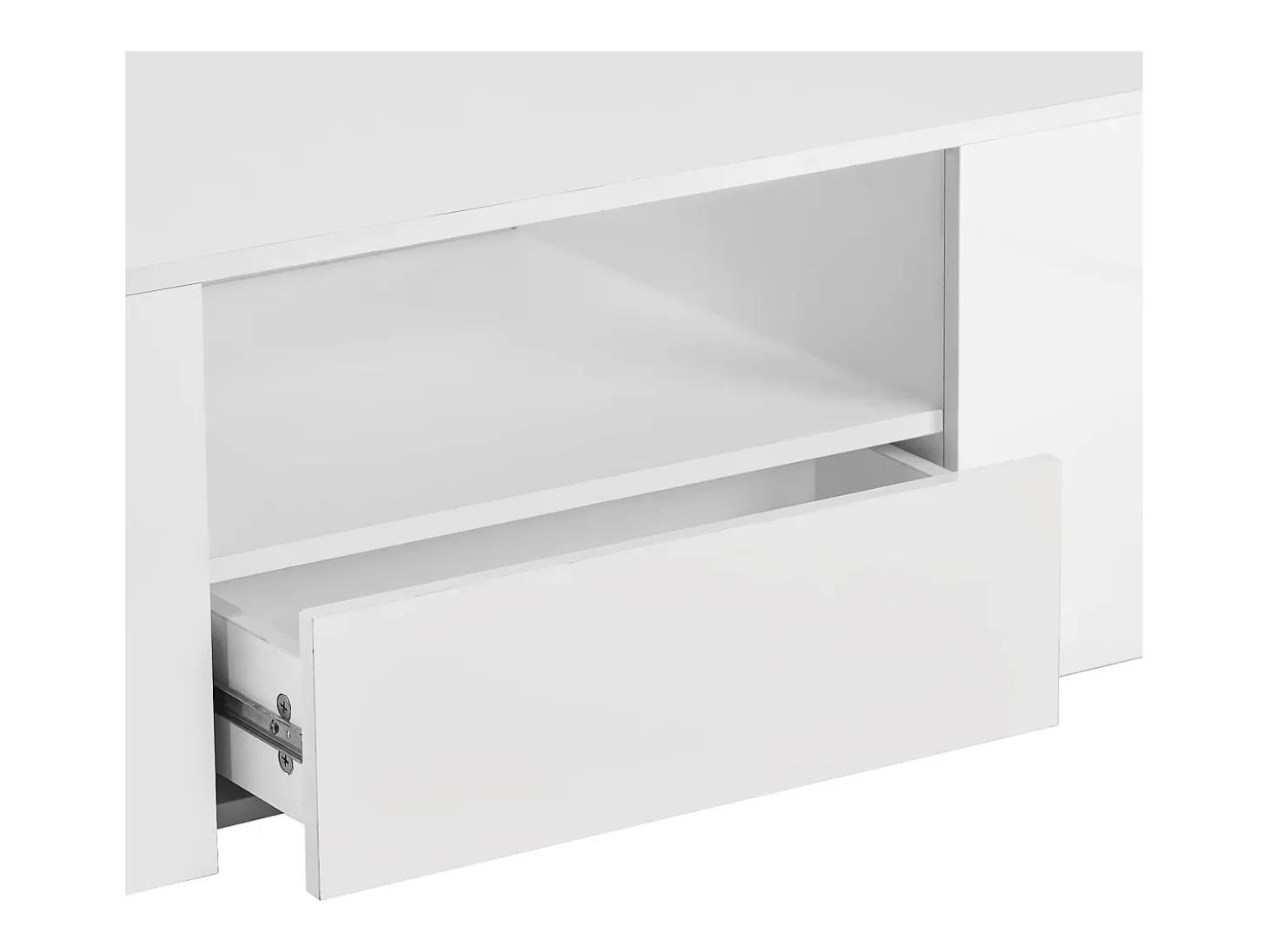 Mesa de centro moderna com 2 gavetas e prateleiras, LED, lacada a branco