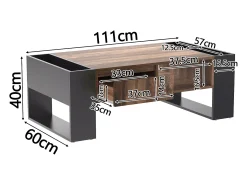 Mesa de centro moderna com gaveta e compartimentos de armazenamento, madeira natural, cinza-preto