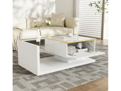 Mesa de centro moderna em vidro com iluminação LED - painéis de partículas - branco
