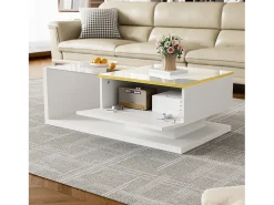 Mesa de centro moderna em vidro com iluminação LED - painéis de partículas - branco