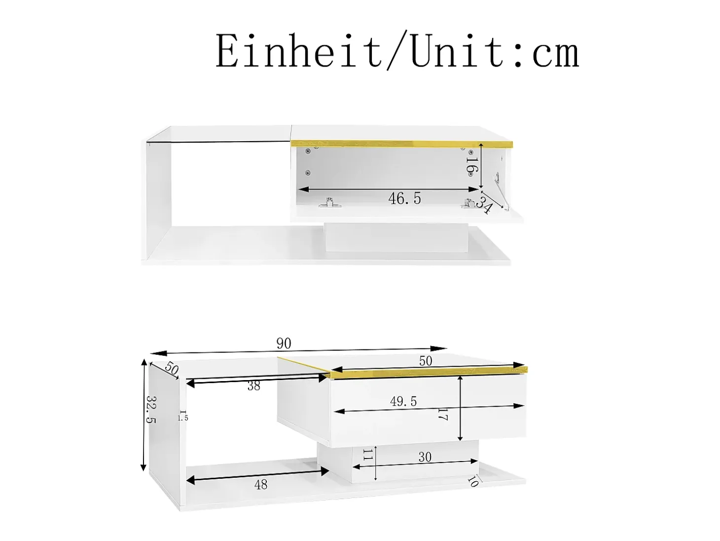 Mesa de centro moderna em vidro com iluminação LED - painéis de partículas - branco
