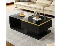Mesa de centro moderna em vidro com iluminação LED - painéis de partículas - preto