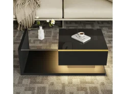 Mesa de centro moderna em vidro com iluminação LED - painéis de partículas - preto