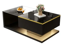 Mesa de centro moderna em vidro com iluminação LED - painéis de partículas - preto