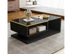 Mesa de centro moderna em vidro com iluminação LED - painéis de partículas - preto