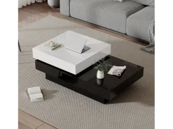 Mesa de centro moderna minimalista brilhante 103 x 60 x 35.5 cm - Tampos giratórios - Armazenamento aberto - Preto e branco