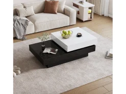 Mesa de centro moderna minimalista brilhante 103 x 60 x 35.5 cm - Tampos giratórios - Armazenamento aberto - Preto e branco