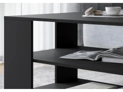 Mesa de centro moderna retangular simples com 2 prateleiras, 100 cm, preto mate