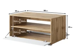 Mesa de centro moderna retangular com prateleira e compartimento, 90 cm, carvalho wotan, branco mate