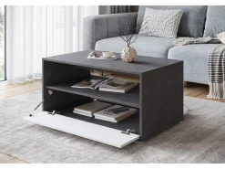 Mesa de centro moderna retangular com prateleira e compartimento, 90 cm, matera, branco