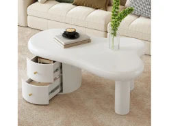 Mesa de centro moderna 97x64x42cm - forma irregular - 2 gavetas - branco