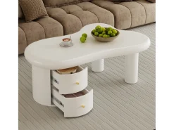 Mesa de centro moderna 97x64x42cm - forma irregular - 2 gavetas - branco