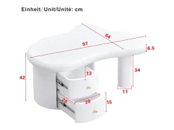 Mesa de centro moderna 97x64x42cm - forma irregular - 2 gavetas - branco