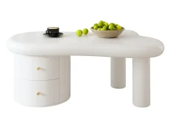 Mesa de centro moderna 97x64x42cm - forma irregular - 2 gavetas - branco