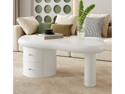 Mesa de centro moderna 97x64x42cm - forma irregular - 2 gavetas - branco