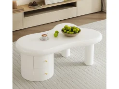 Mesa de centro moderna 97x64x42cm - forma irregular - 2 gavetas - branco