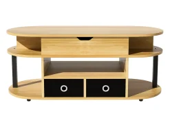 Mesa de centro moderna 105x50x60 cm - ​Função elevatória - 2 gavetas - Múltiplos compartimentos de armazenamento - Natural + preto