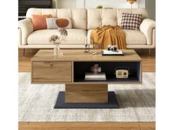 Mesa de centro moderna 100x50x46,5 cm - Prateleiras abertas - Painéis de partículas - Natural