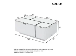 Mesa de centro moderna 100x60x40cm - acabamento brilhante - com 4 gavetas - branca