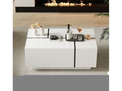 Mesa de centro moderna 100x60x40cm - acabamento brilhante - com 4 gavetas - branca