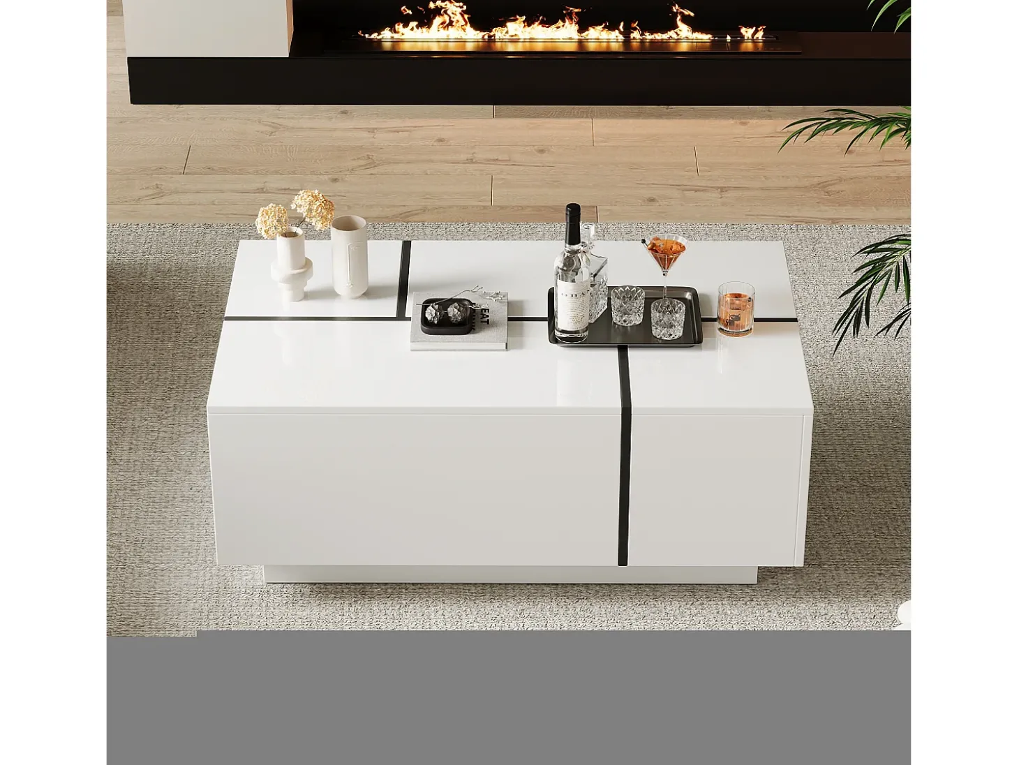 Mesa de centro moderna 100x60x40cm - acabamento brilhante - com 4 gavetas - branca