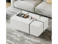 Mesa de centro moderna 100x60x40cm - acabamento brilhante - com 4 gavetas - branca