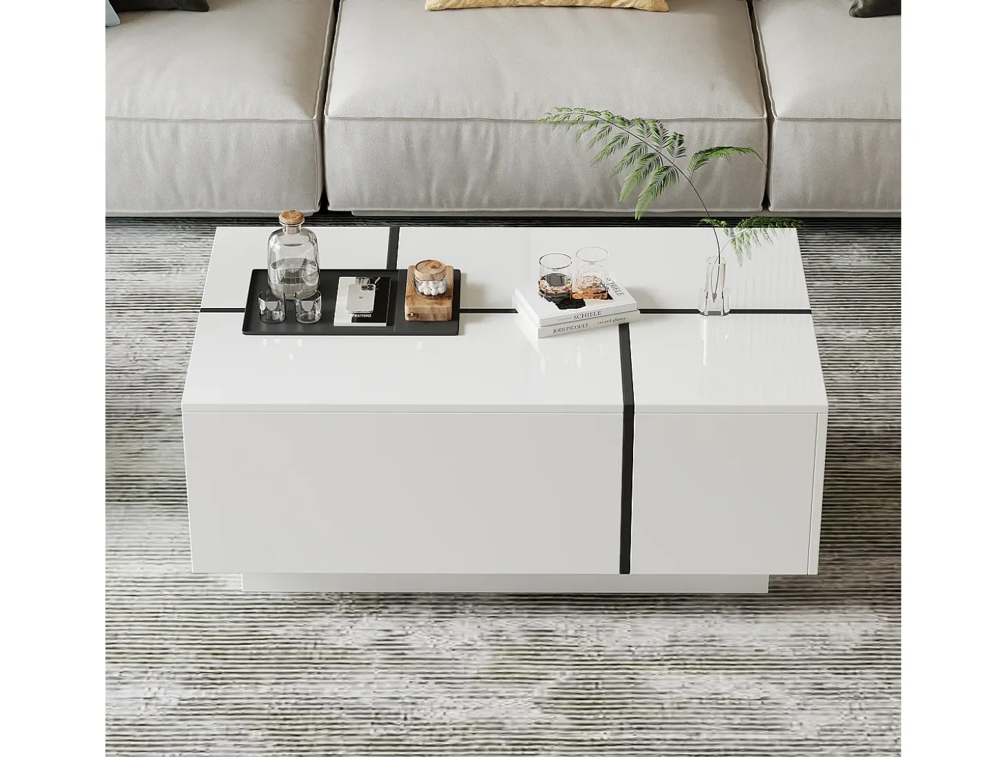 Mesa de centro moderna 100x60x40cm - acabamento brilhante - com 4 gavetas - branca