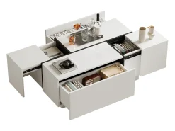 Mesa de centro moderna 100x60x40cm - acabamento brilhante - com 4 gavetas - branca