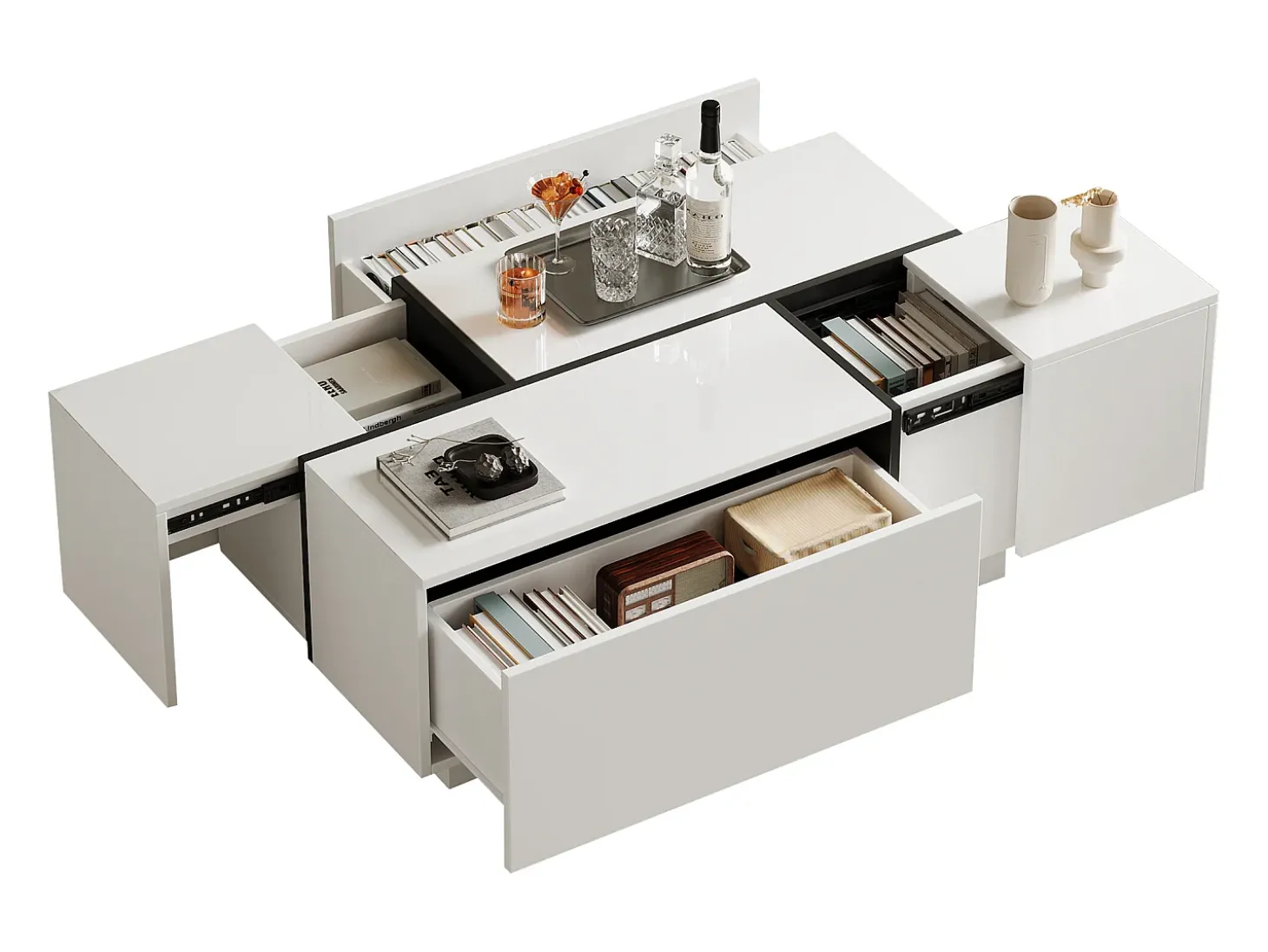 Mesa de centro moderna 100x60x40cm - acabamento brilhante - com 4 gavetas - branca