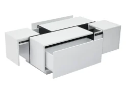 Mesa de centro moderna 100x60x40cm - acabamento brilhante - com 4 gavetas - branca