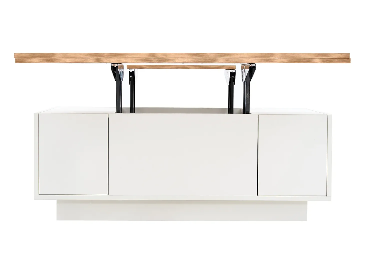 Mesa de centro moderna 100x50x40 cm - com 2 portas - mecanismo duplo de elevação - compartimento oculto - Branco+Natural