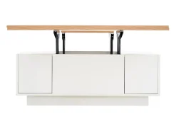 Mesa de centro moderna 100x50x40 cm - com 2 portas - mecanismo duplo de elevação - compartimento oculto - Branco+Natural