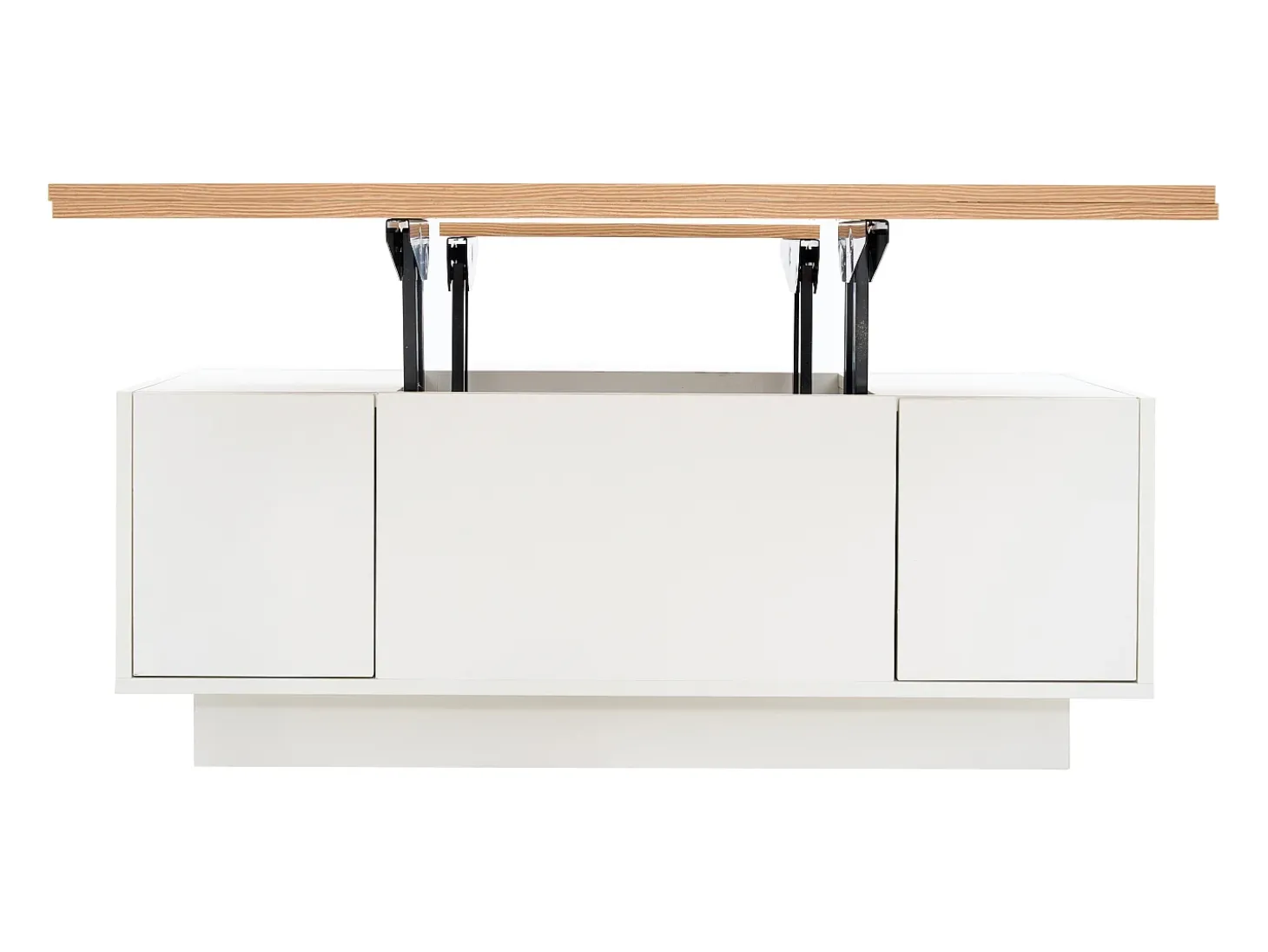 Mesa de centro moderna 100x50x40 cm - com 2 portas - mecanismo duplo de elevação - compartimento oculto - Branco+Natural