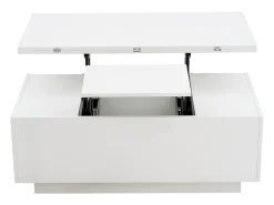 Mesa de centro moderna 100x50x40 cm - com 2 portas - mecanismo duplo de elevação - compartimento oculto - Branco