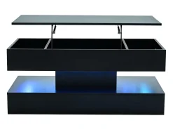 Mesa de centro moderna 100x50x42 cm - com iluminação LED - compartimento oculto - elevador hidráulico - preto