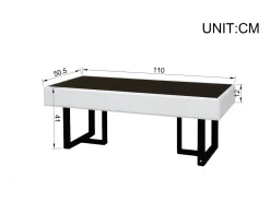 Mesa de centro moderna 110x50.5x41 cm - Tampo preto brilhante - Estrutura de ferro - MDF + painéis de partículas - Preto e branco