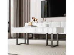 Mesa de centro moderna 110x50.5x41 cm - Tampo preto brilhante - Estrutura de ferro - MDF + painéis de partículas - Preto e branco