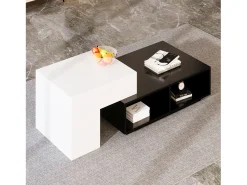 Mesa de centro modular 115x60x43cm com tampo elevatório, armazenamento integrado, branco e preto