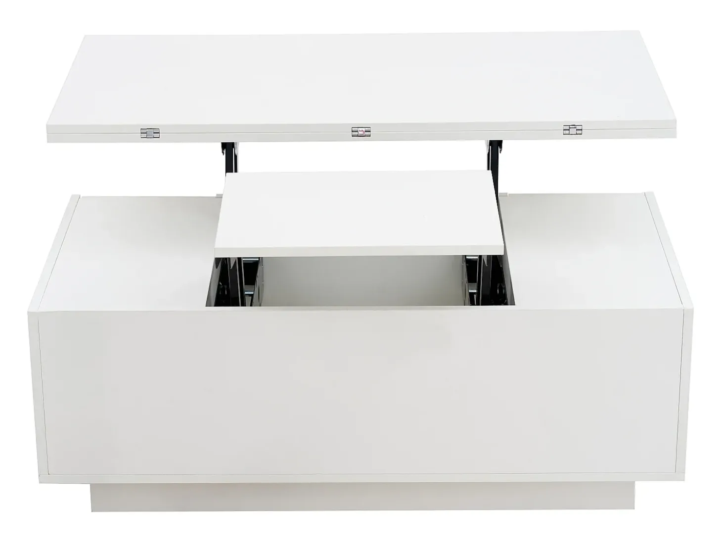 Mesa de centro multifuncional elevável com armazenamento oculto, branco puro, estrutura de MDF