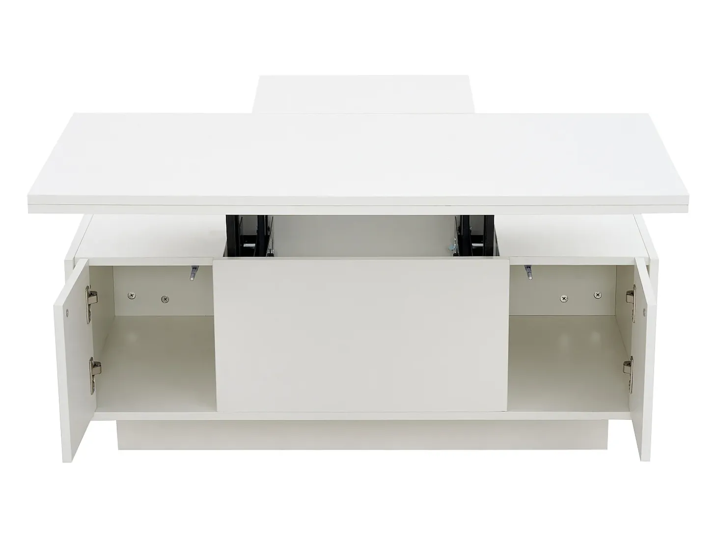 Mesa de centro multifuncional elevável com armazenamento oculto, branco puro, estrutura de MDF