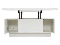 Mesa de centro multifuncional elevável com armazenamento oculto, branco puro, estrutura de MDF