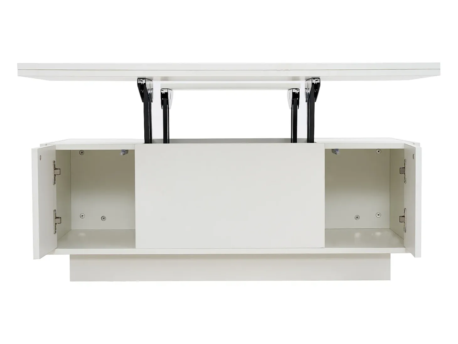 Mesa de centro multifuncional elevável com armazenamento oculto, branco puro, estrutura de MDF