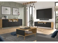 Mesa de centro Nexa madeira e preto 45cm