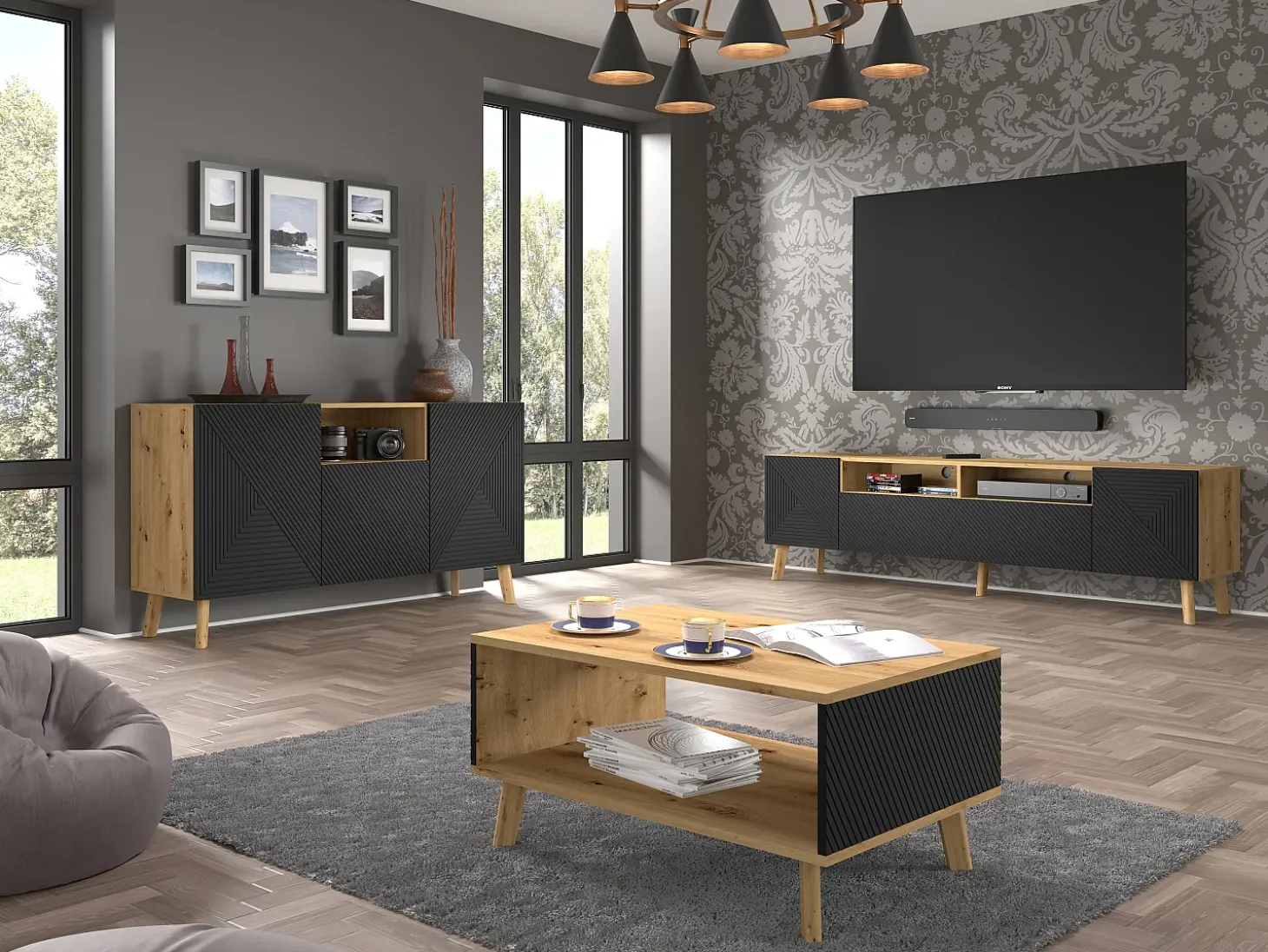 Mesa de centro Nexa madeira e preto 45cm