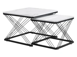 Mesa de centro nido - Juego de 2 - Tablero efecto mármol de alto brillo - Blanco y negro