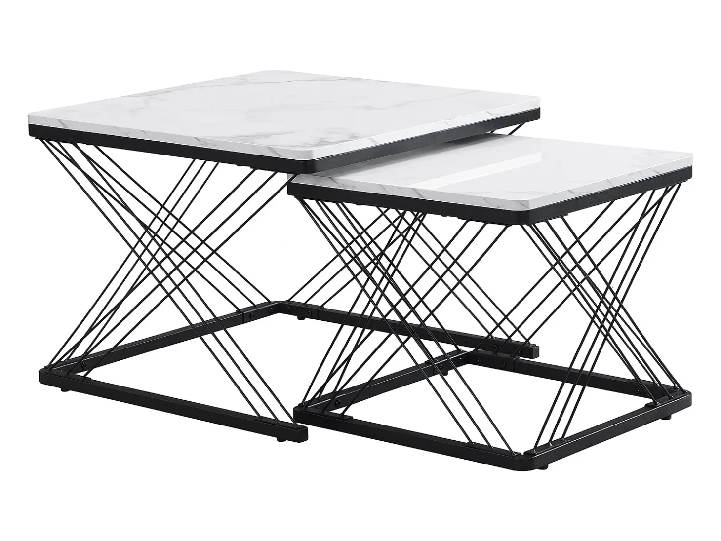 Mesa de centro nido - Juego de 2 - Tablero efecto mármol de alto brillo - Blanco y negro