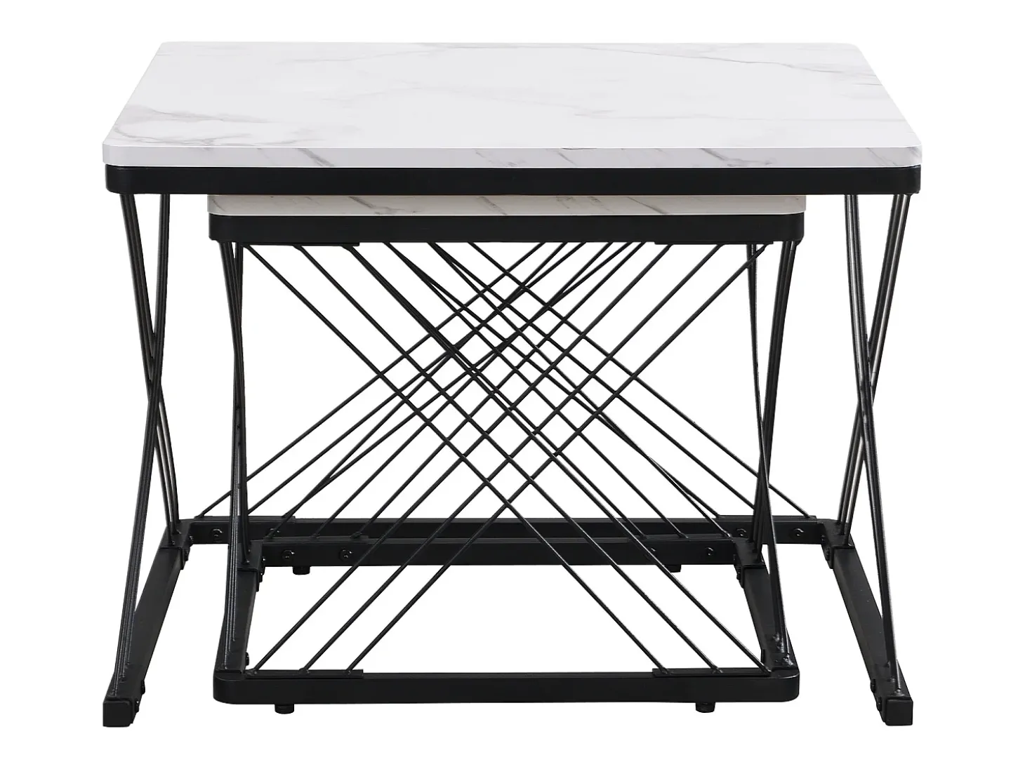 Mesa de centro nido - Juego de 2 - Tablero efecto mármol de alto brillo - Blanco y negro