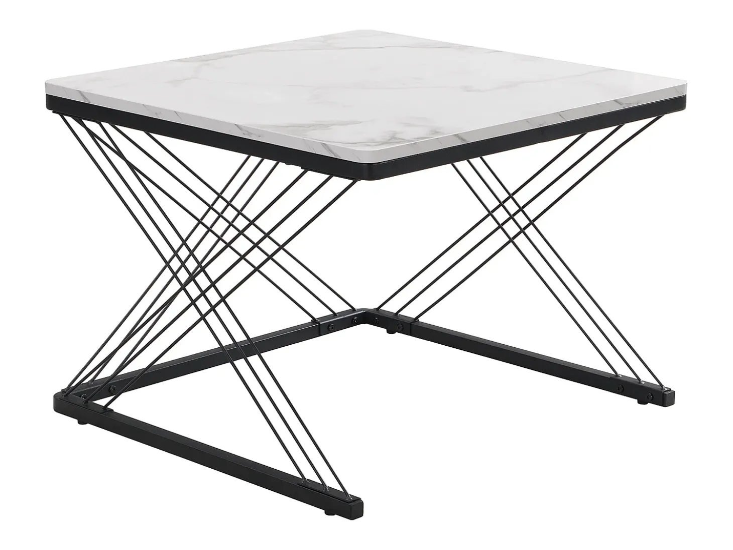 Mesa de centro nido - Juego de 2 - Tablero efecto mármol de alto brillo - Blanco y negro
